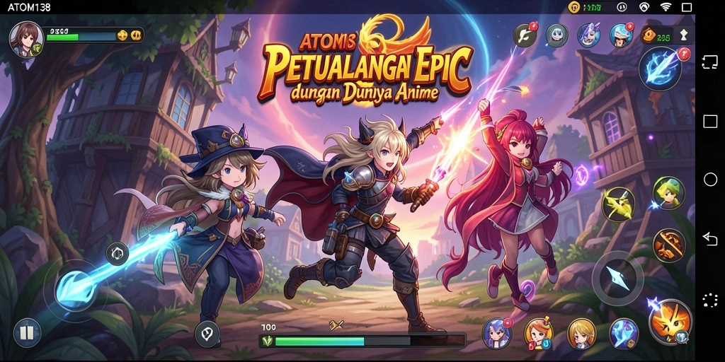 Screenshot ATOM138 menampilkan karakter anime dalam aksi bertarung.