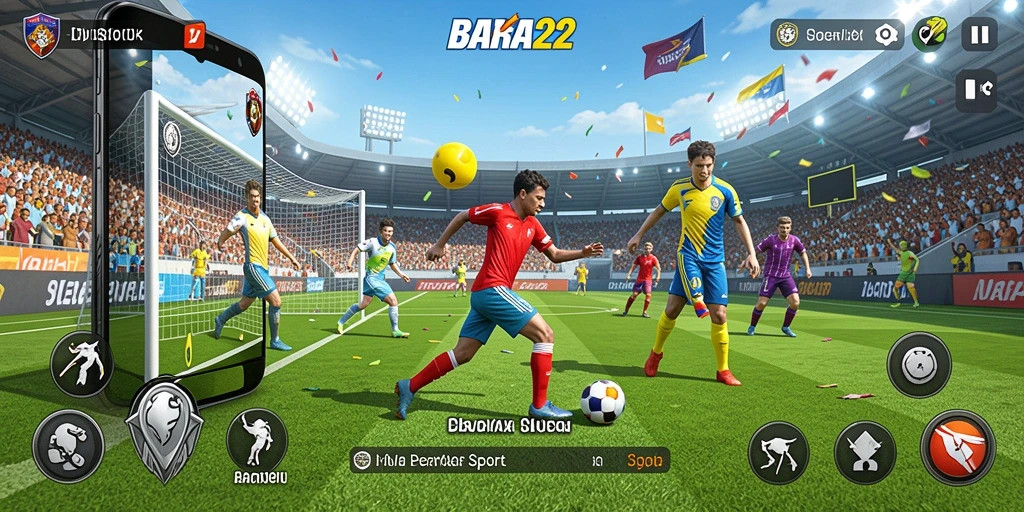 Tampilan gameplay mendebarkan dalam BARA22 saat bertanding di lapangan.