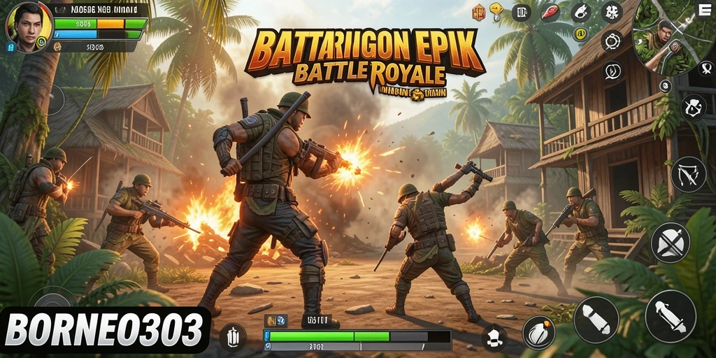 Tangkapan layar menampilkan aksi seru dalam gameplay Battle Royale.