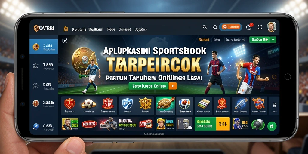 Tangkapan layar menunjukkan tampilan antarmuka aplikasi Sportsbook DV188 yang menarik.