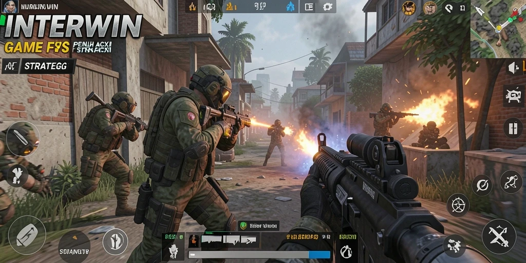 Screenshot dari gameplay INTERWIN menampilkan pertarungan FPS yang seru.