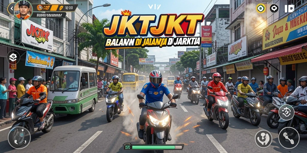Screenshot JKTJKT yang menunjukkan aksi balapan mendebarkan.