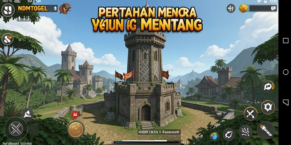 Gameplay menarik dalam NDMTOGEL menunjukkan aksi menara pertahanan melawan gelombang musuh.