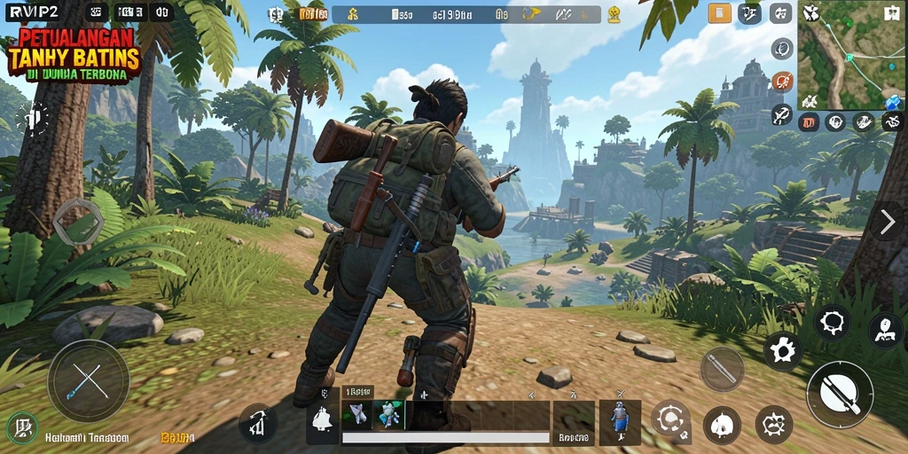 Screenshot gameplay RVIP2 menampilkan aksi petualangan di dunia terbuka.