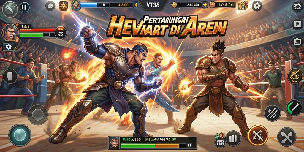 Screenshot VT38 menampilkan aksi pertarungan yang intens dan menyenangkan.