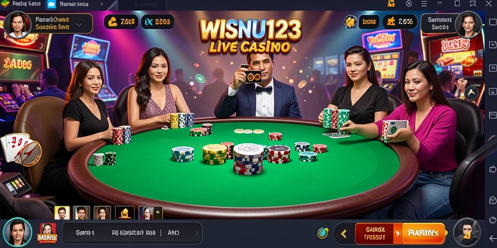Tampilan screenshot WISNU123 menampilkan dealer langsung di meja permainan Live Casino.